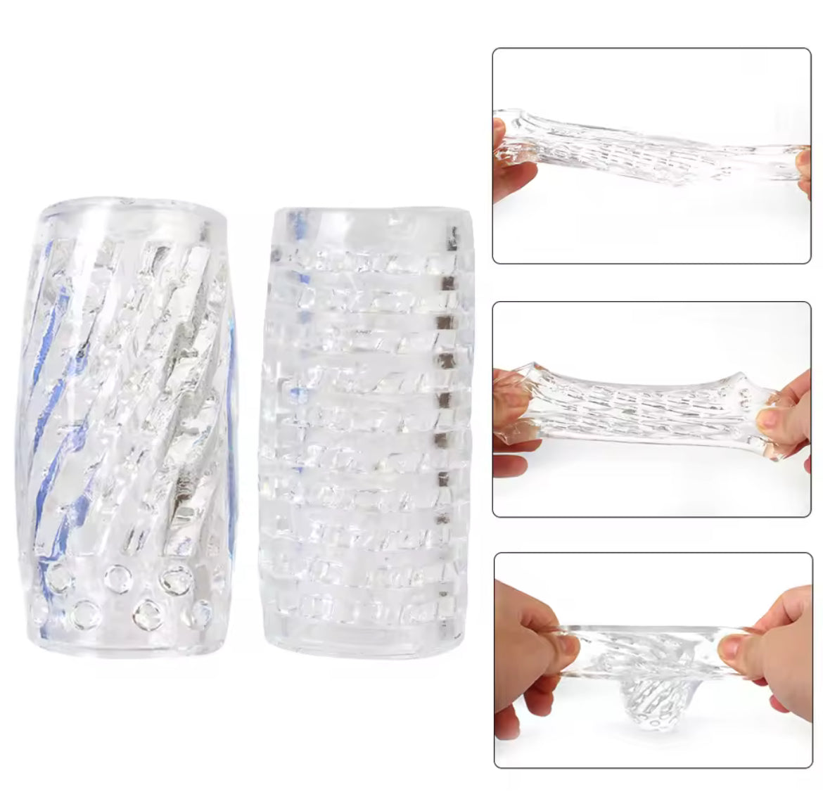 Masturbador masculino transparente 9 cm – Textura estimulante